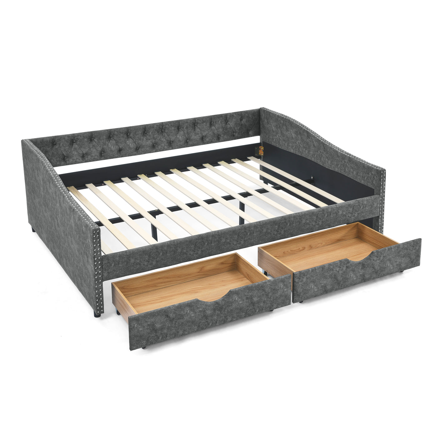 Modern Linen Upholstered Daybed with Double Drawers