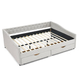 Modern Linen Upholstered Daybed with Double Drawers