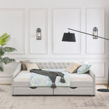 Modern Linen Upholstered Daybed with Double Drawers