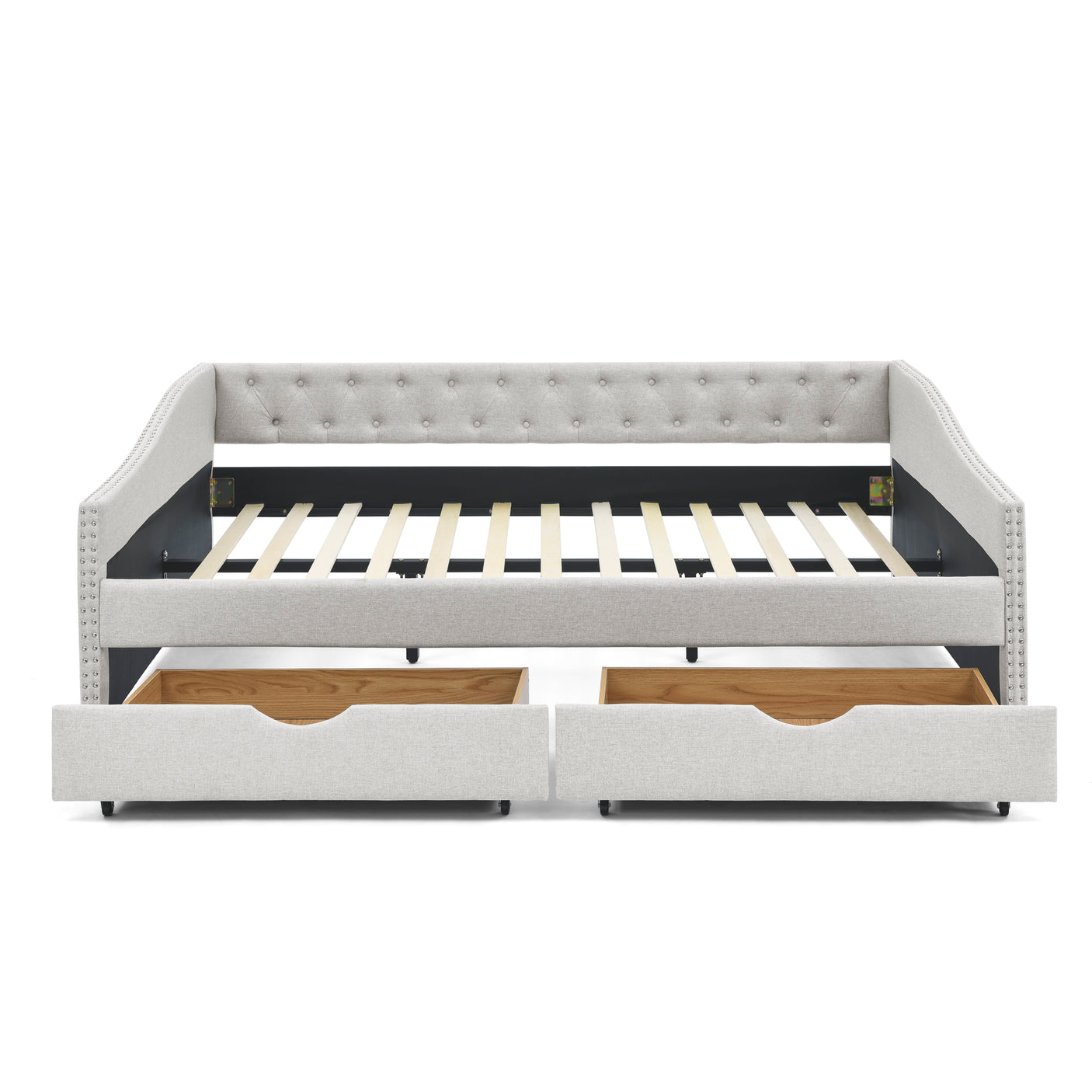 Modern Linen Upholstered Daybed with Double Drawers