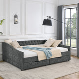 Modern Linen Upholstered Daybed with Double Drawers