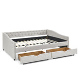 Modern Linen Upholstered Daybed with Double Drawers