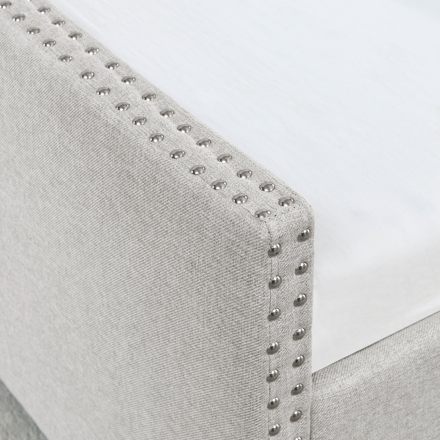 Modern Linen Upholstered Daybed with Double Drawers