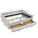 Modern Linen Upholstered Daybed with Double Drawers