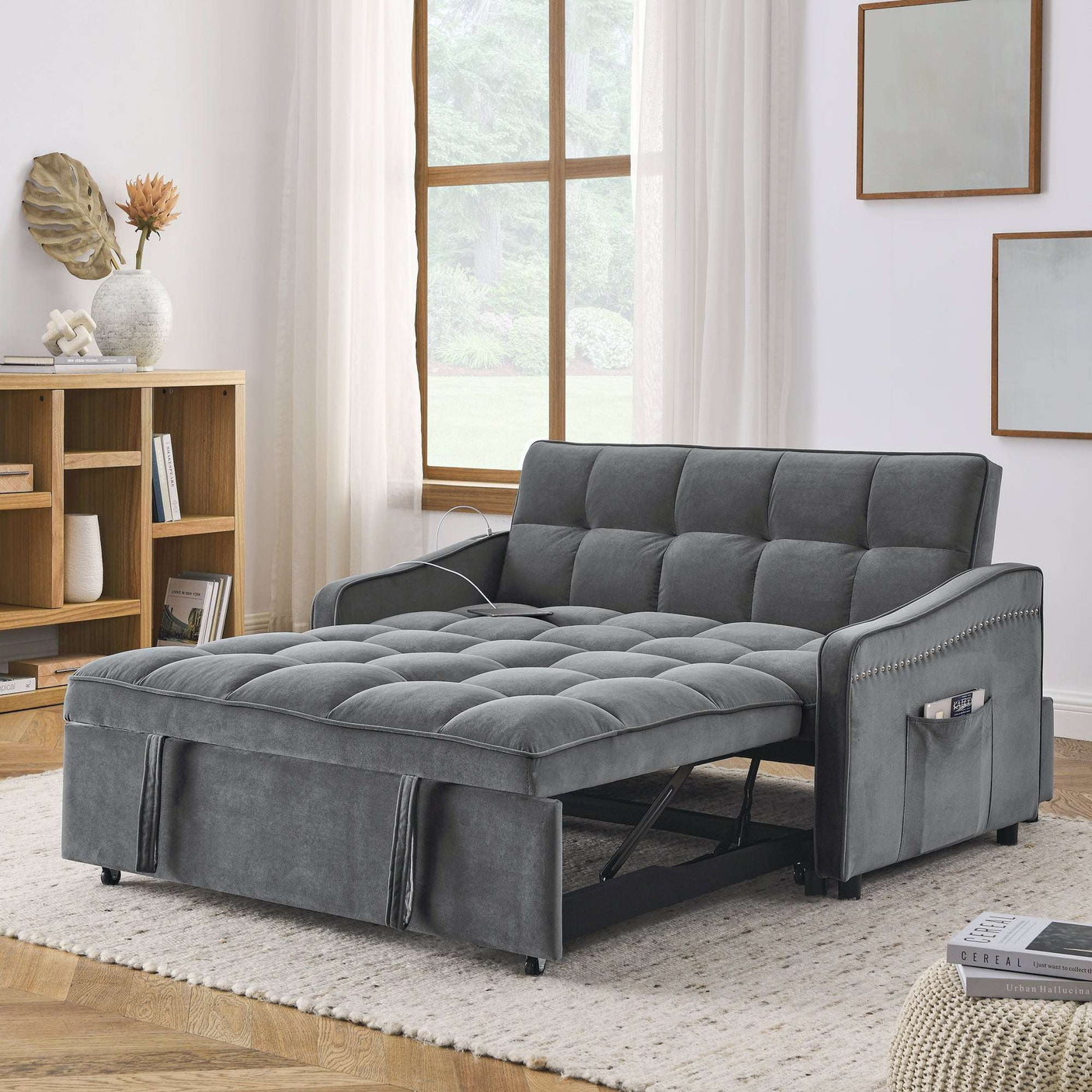 69'' 3-in-1 Folding Convertible Loveseats Sofa Bed