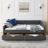 Modern Linen Upholstered Daybed with Double Drawers