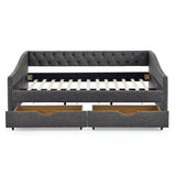 Modern Linen Upholstered Daybed with Double Drawers