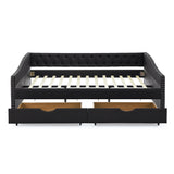 Modern Linen Upholstered Daybed with Double Drawers