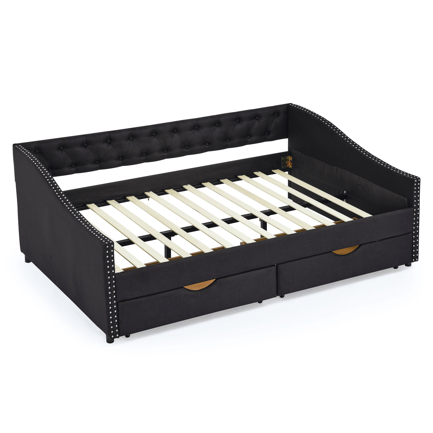 Modern Linen Upholstered Daybed with Double Drawers