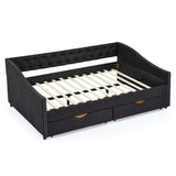 Modern Linen Upholstered Daybed with Double Drawers