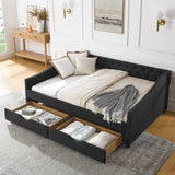 Modern Linen Upholstered Daybed with Double Drawers