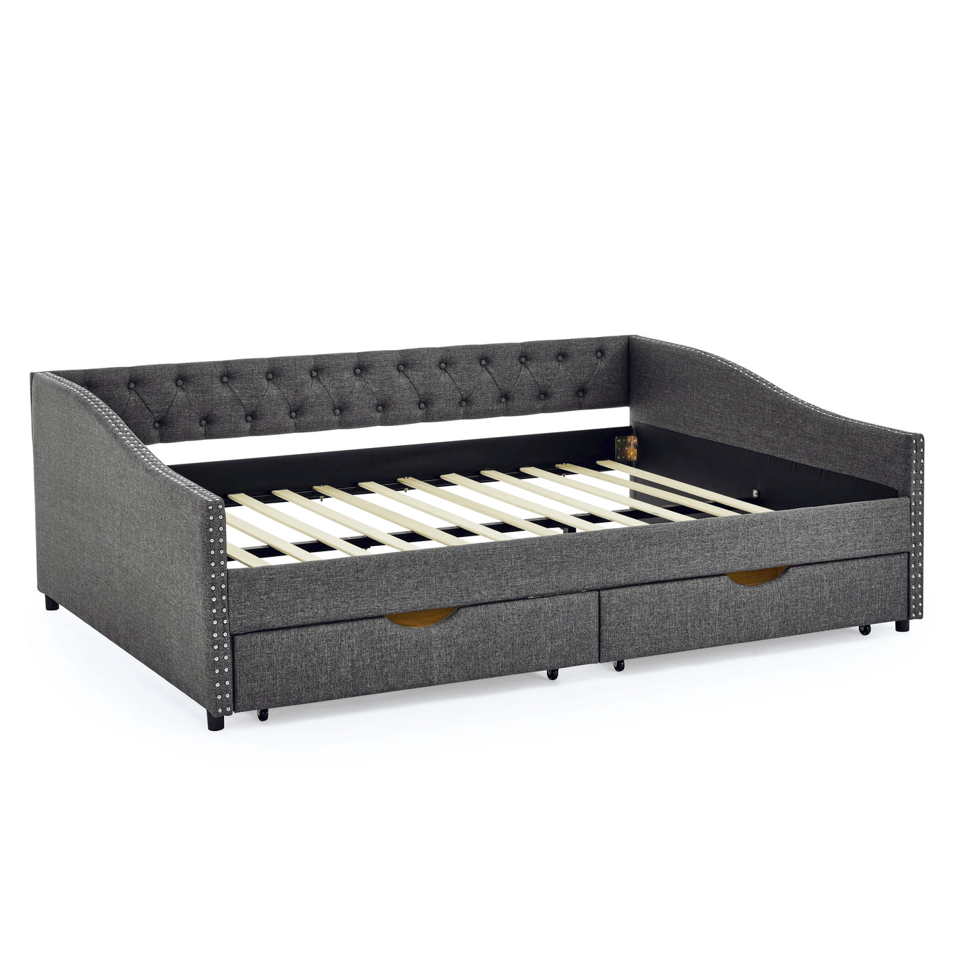 Modern Linen Upholstered Daybed with Double Drawers