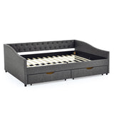 Modern Linen Upholstered Daybed with Double Drawers