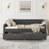 Modern Linen Upholstered Daybed with Double Drawers