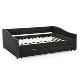 Modern Linen Upholstered Daybed with Double Drawers