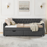 Modern Linen Upholstered Daybed with Double Drawers