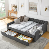 Modern Linen Upholstered Daybed with Double Drawers