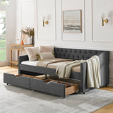 Modern Linen Upholstered Daybed with Double Drawers