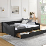 Modern Linen Upholstered Daybed with Double Drawers