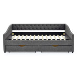 Modern Linen Upholstered Daybed with Double Drawers