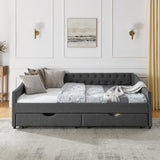 Modern Linen Upholstered Daybed with Double Drawers