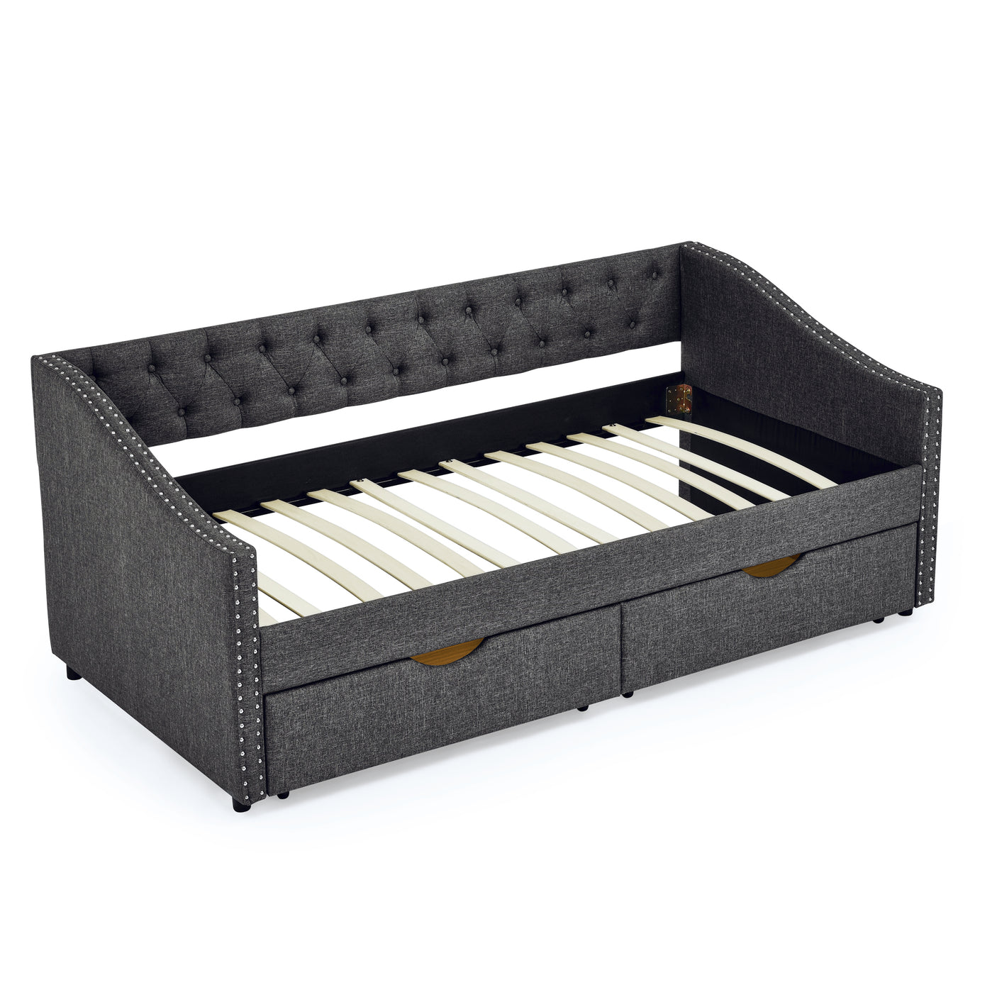 Modern Linen Upholstered Daybed with Double Drawers