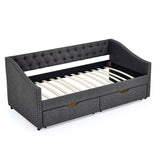 Modern Linen Upholstered Daybed with Double Drawers