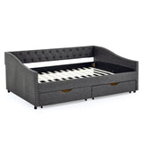 Modern Linen Upholstered Daybed with Double Drawers