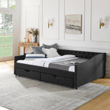 Modern Linen Upholstered Daybed with Double Drawers