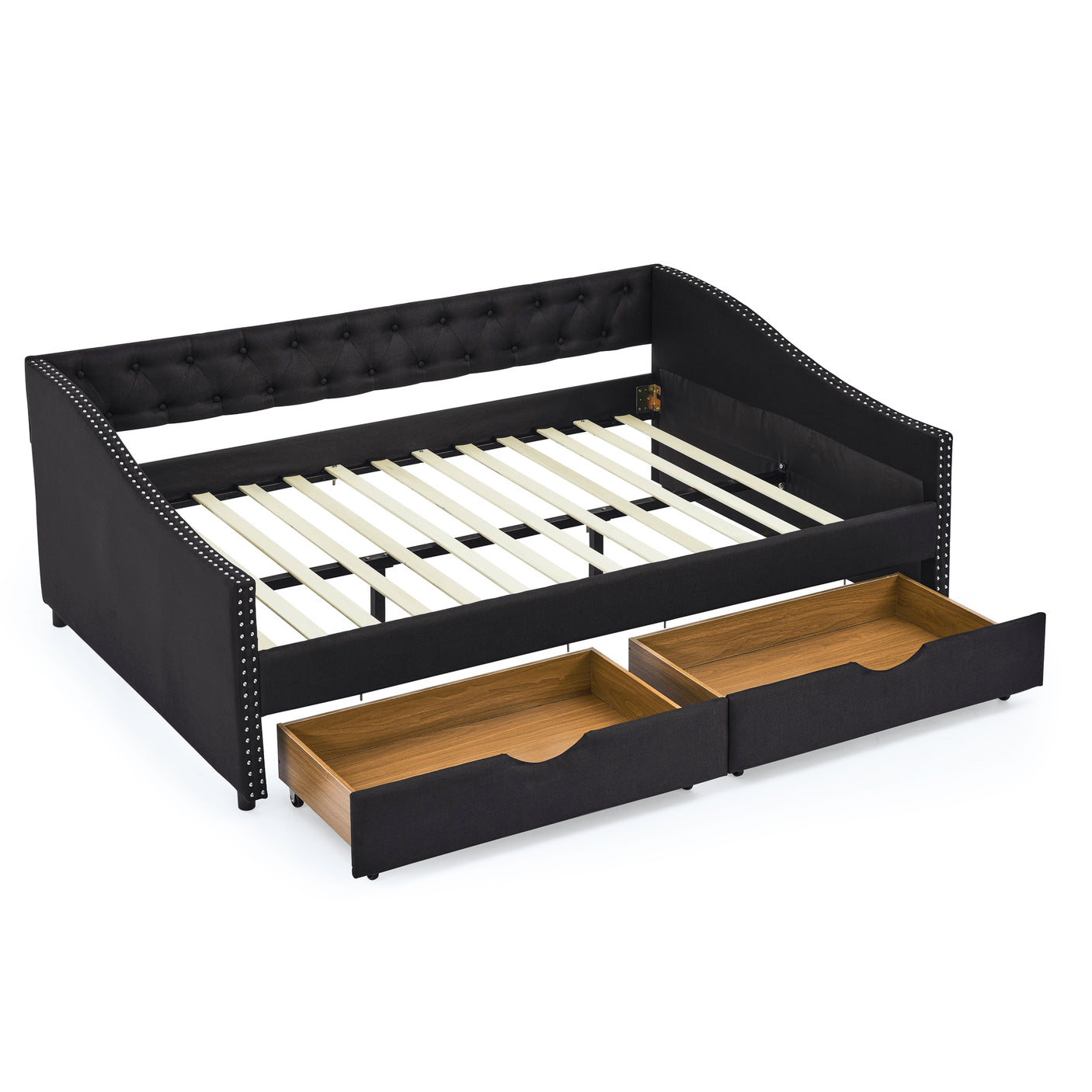 Modern Linen Upholstered Daybed with Double Drawers