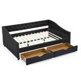 Modern Linen Upholstered Daybed with Double Drawers