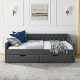 Modern Linen Upholstered Daybed with Double Drawers