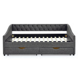 Modern Linen Upholstered Daybed with Double Drawers