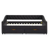 Modern Linen Upholstered Daybed with Double Drawers