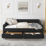 Modern Linen Upholstered Daybed with Double Drawers