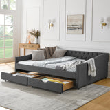 Modern Linen Upholstered Daybed with Double Drawers