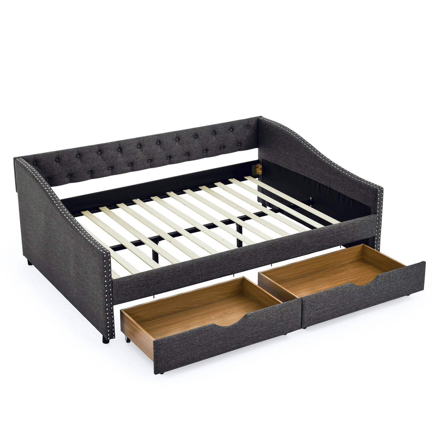 Modern Linen Upholstered Daybed with Double Drawers