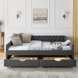 Modern Linen Upholstered Daybed with Double Drawers