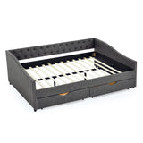 Modern Linen Upholstered Daybed with Double Drawers