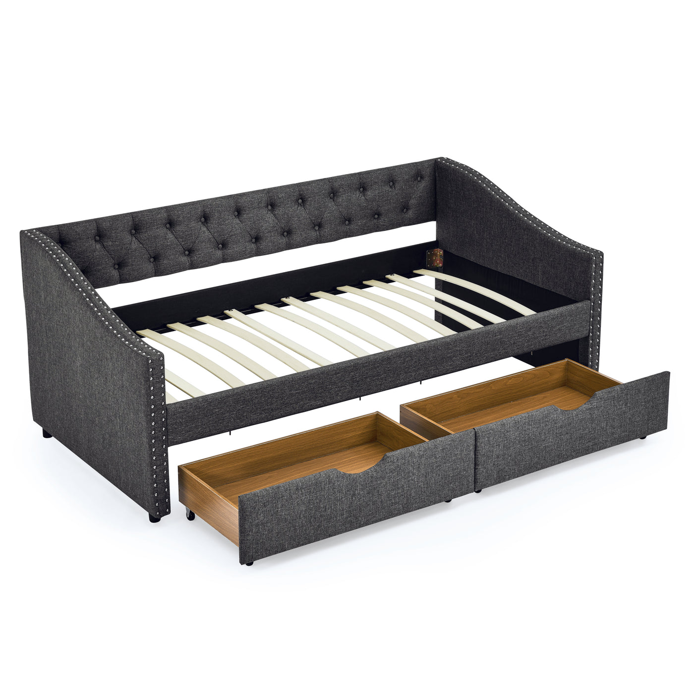 Modern Linen Upholstered Daybed with Double Drawers