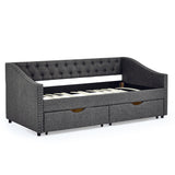 Modern Linen Upholstered Daybed with Double Drawers