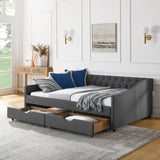 Modern Linen Upholstered Daybed with Double Drawers