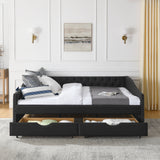 Modern Linen Upholstered Daybed with Double Drawers