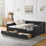 Modern Linen Upholstered Daybed with Double Drawers