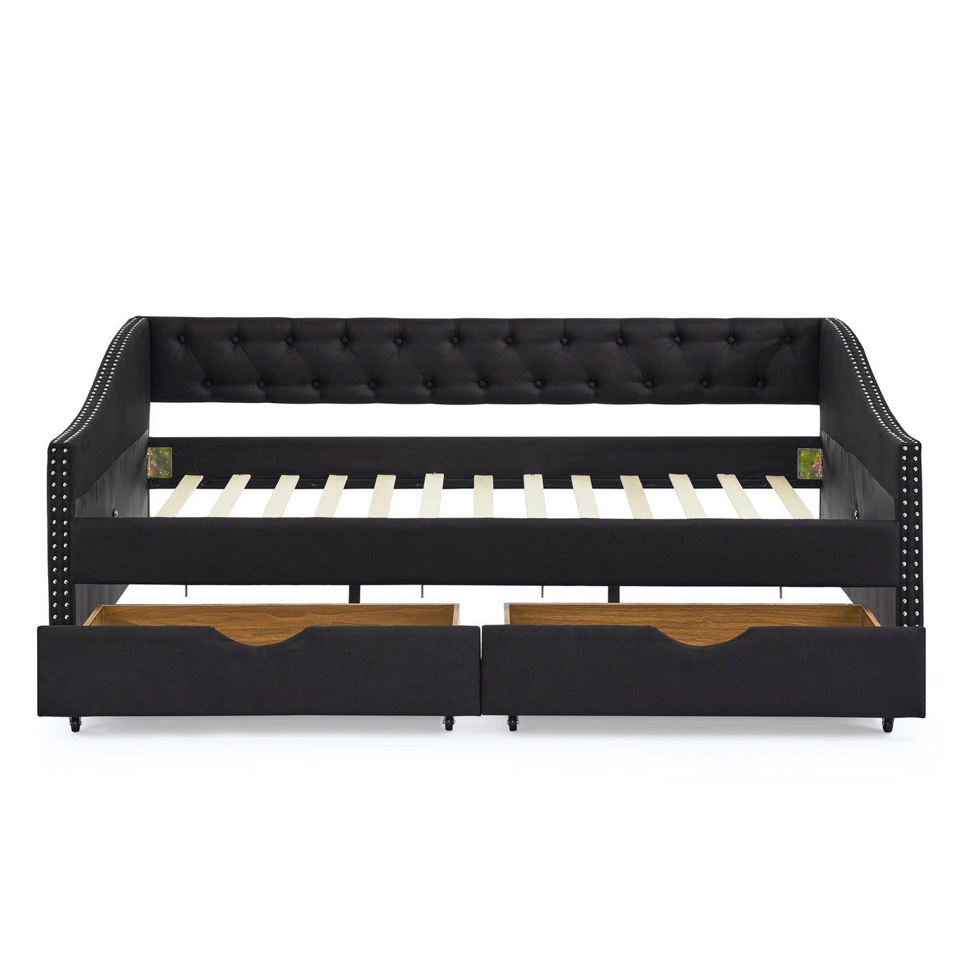 Modern Linen Upholstered Daybed with Double Drawers