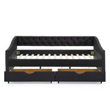 Modern Linen Upholstered Daybed with Double Drawers