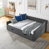 Modern Linen Upholstered Daybed with Double Drawers