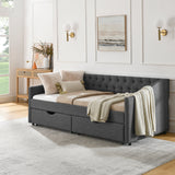 Modern Linen Upholstered Daybed with Double Drawers