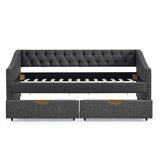 Modern Linen Upholstered Daybed with Double Drawers