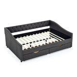 Modern Linen Upholstered Daybed with Double Drawers